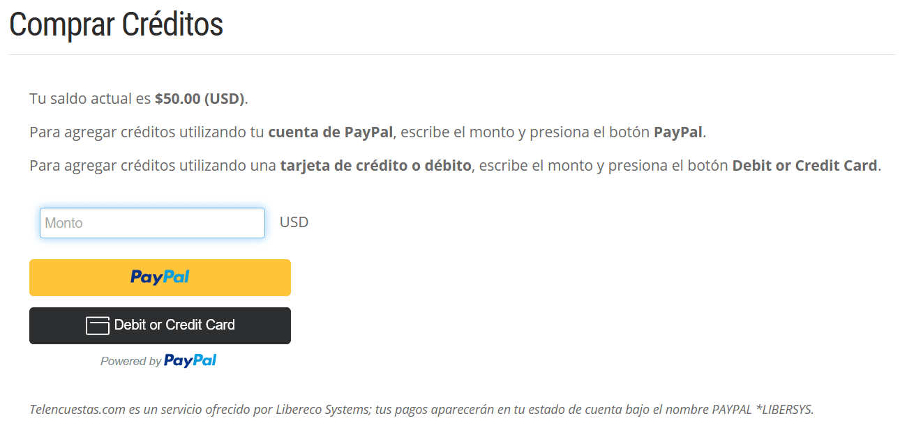 Comprar créditos en Telencuestas