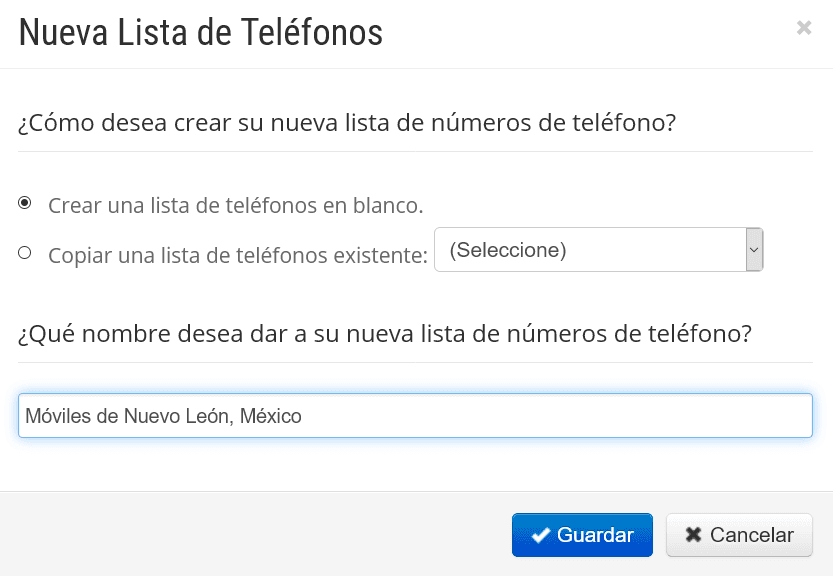 Nueva lista de teléfonos