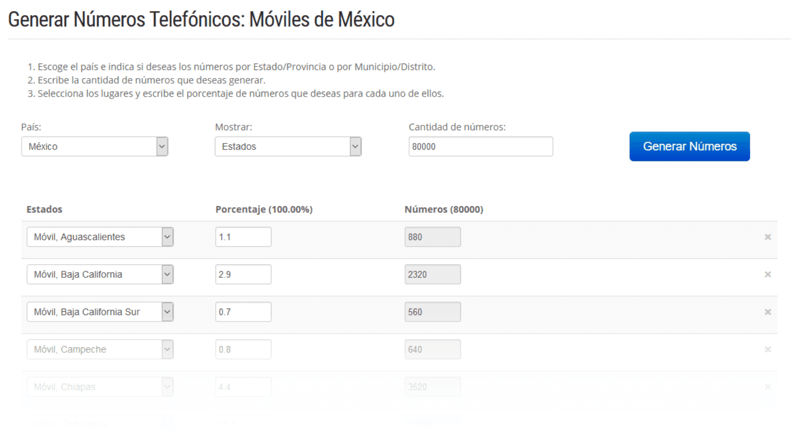 Generar números telefónicos