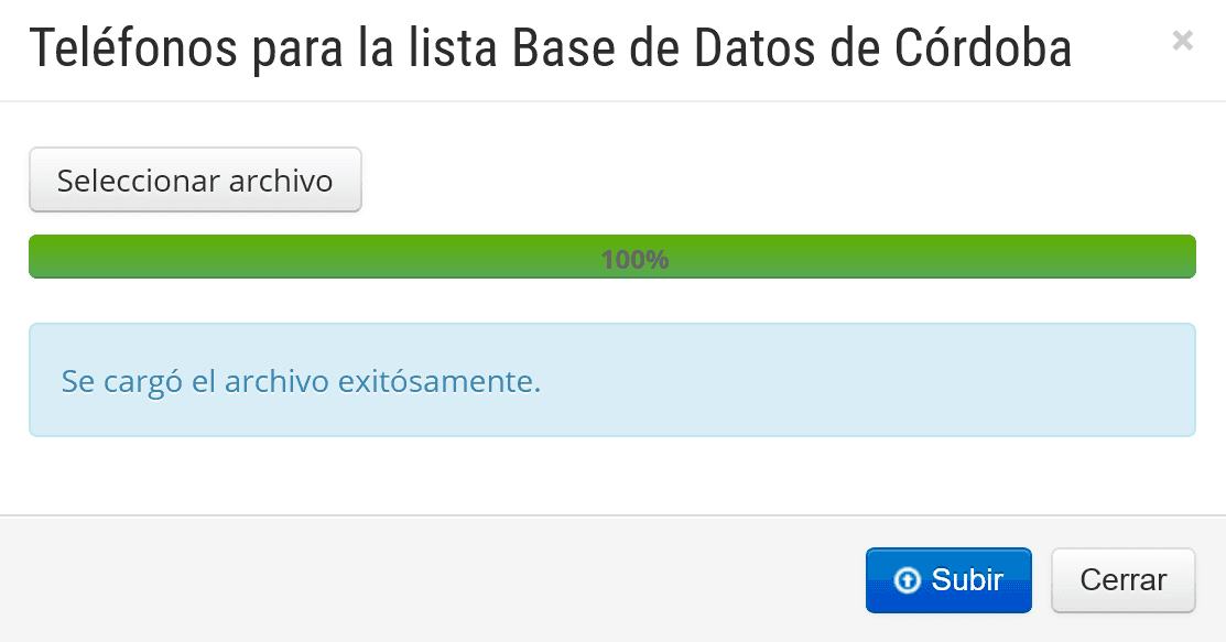 Subir números telefónicos